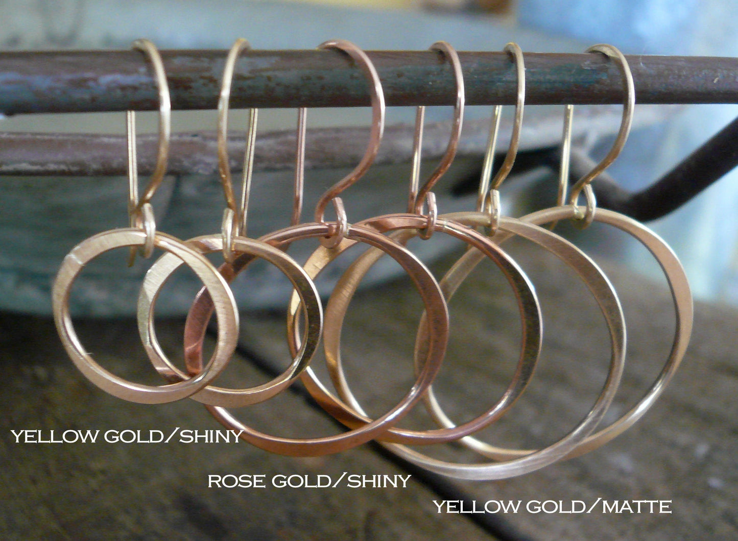 Lagom Earrings Medium in 14kt Rose or Yellow Goldfill- Handmade. Shiny or Matte/Satin Goldfill dangle earrings