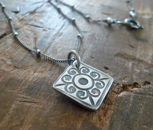 French Quarter Necklace -Diamond - Oxidized fine and Sterling Silver or 14kt Goldfill. Handmade