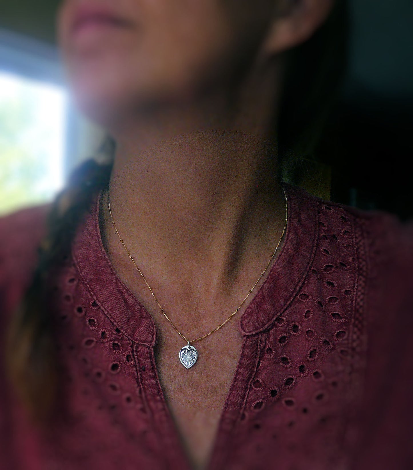 French Quarter Necklace -Leaf - Oxidized fine silver and 14kt Goldfill or sterling silver chain. Handmade