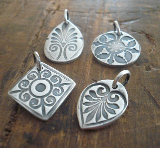 French Quarter Pendant- Handmade. Oxidized Fine Silver. Design Your Own Series. Choice of 1 Pendant