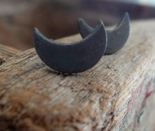 Luna Stud Earrings- Oxidized Sterling and Fine Silver Post Earrings. Handmade.