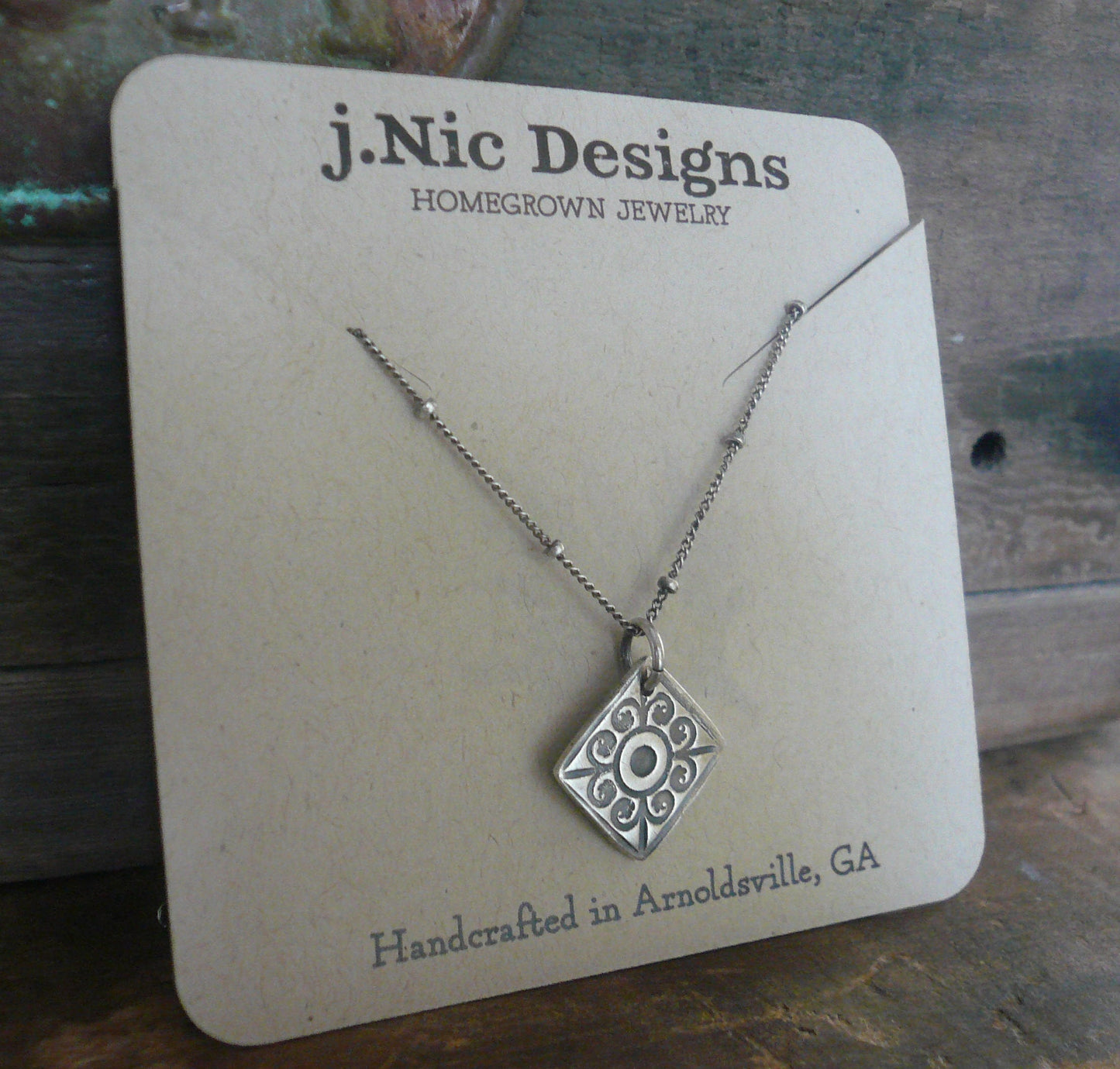 French Quarter Necklace -Diamond - Oxidized fine and Sterling Silver or 14kt Goldfill. Handmade