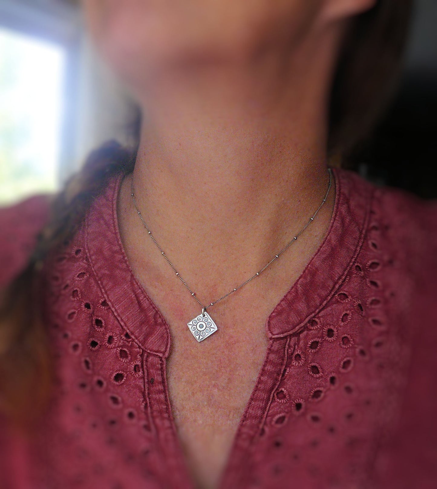 French Quarter Necklace -Diamond - Oxidized fine and Sterling Silver or 14kt Goldfill. Handmade