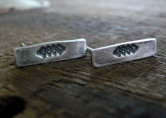 Argyle Stud Earrings- Oxidized Sterling and Fine Silver Post Earrings. Handma