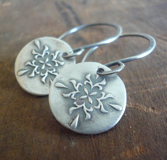 Medallion Earrings Medium Style II - Handmade. Oxidized fine and sterling silver