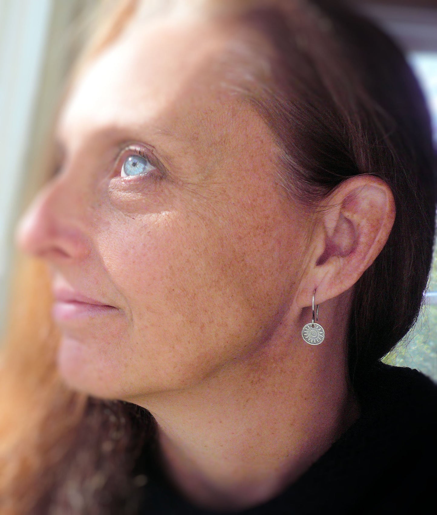 Medallion Earrings Small Style I - Handmade. Oxidized fine and sterling silver