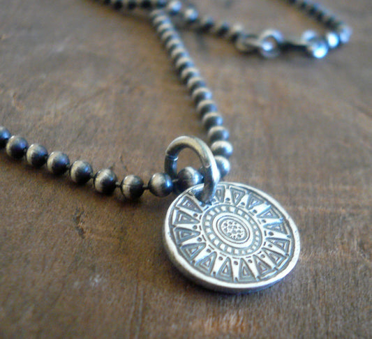 Medallion Small Style I Necklace  - Oxidized fine and Sterling Silver. Handmade