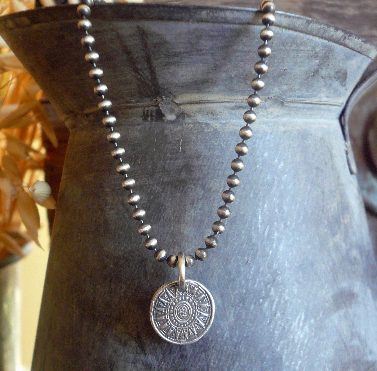 Medallion Small Style I Necklace - Oxidized fine and Sterling Silver. Handmade
