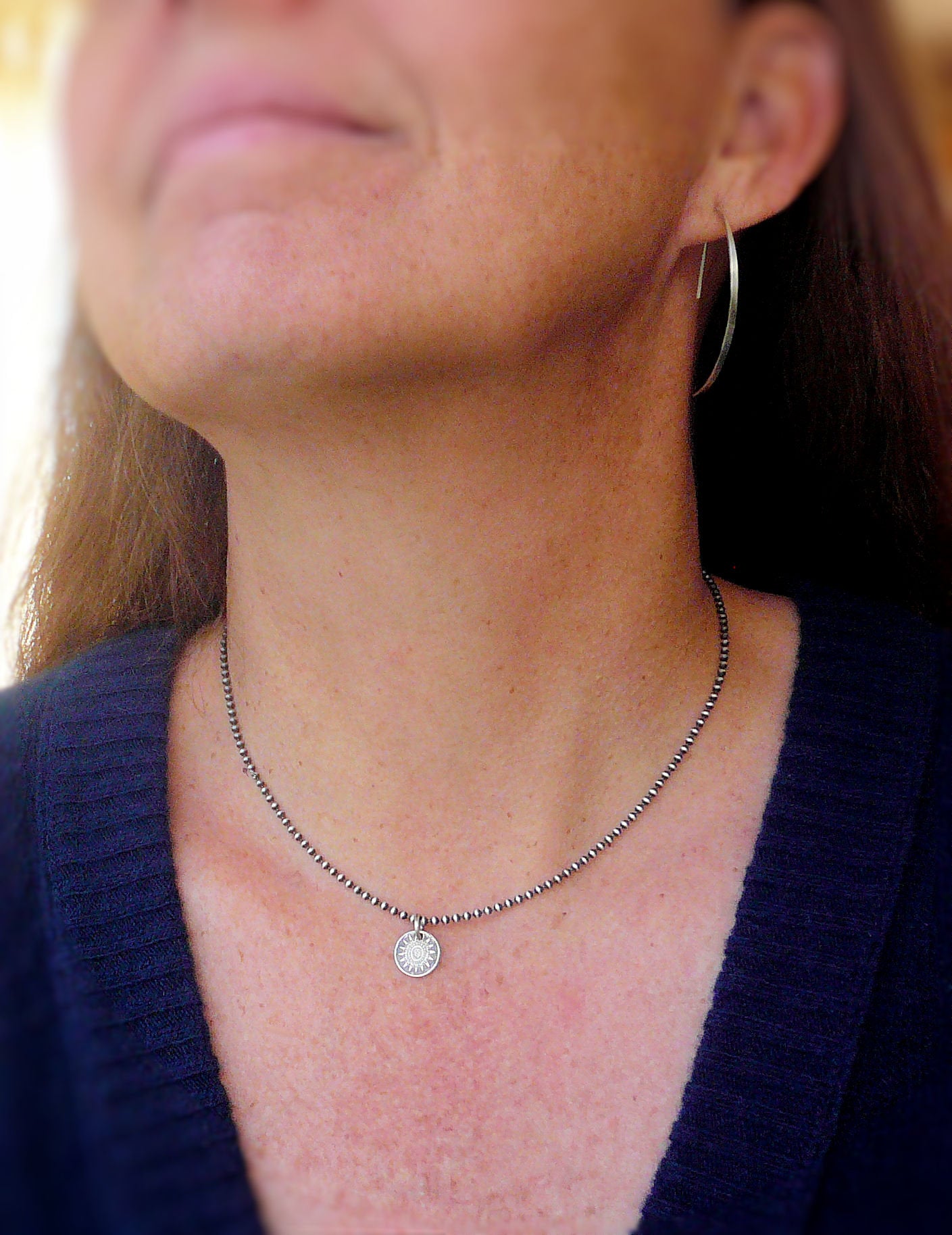 Medallion Small Style I Necklace - Oxidized fine and Sterling Silver. Handmade