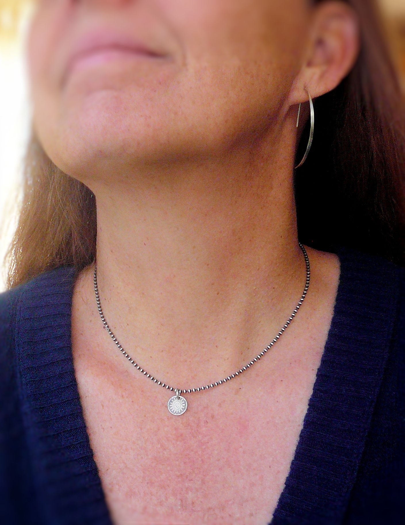 Medallion Small Style II Necklace - Oxidized fine and Sterling Silver. Handmade