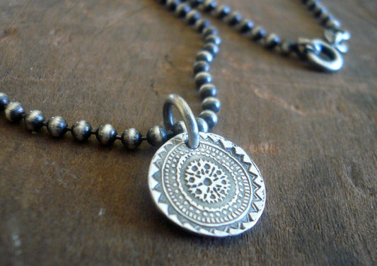 Medallion Small Style II Necklace  - Oxidized fine and Sterling Silver. Handmade