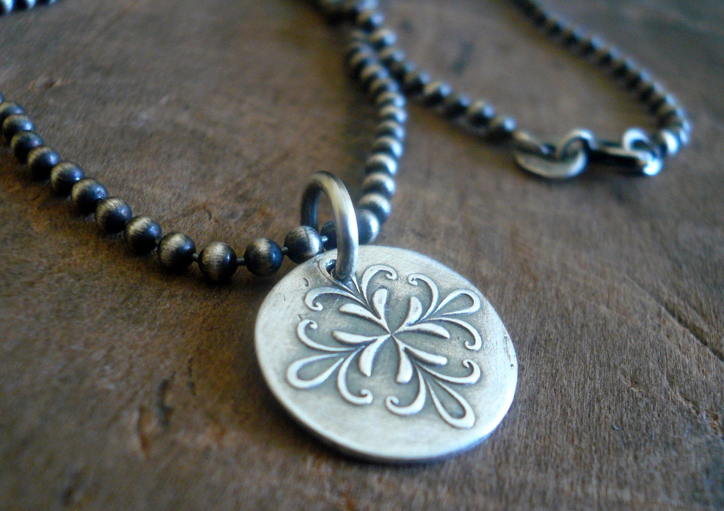 Medallion Medium Style I Necklace - Oxidized fine and Sterling Silver. Handmade