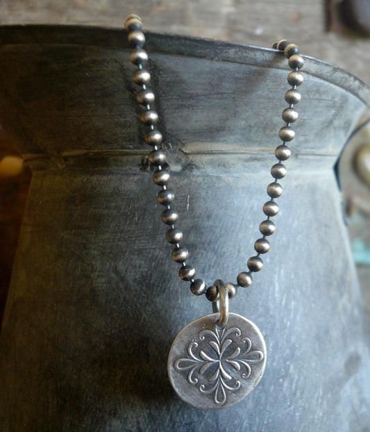 Medallion Medium Style I Necklace - Oxidized fine and Sterling Silver. Handmade