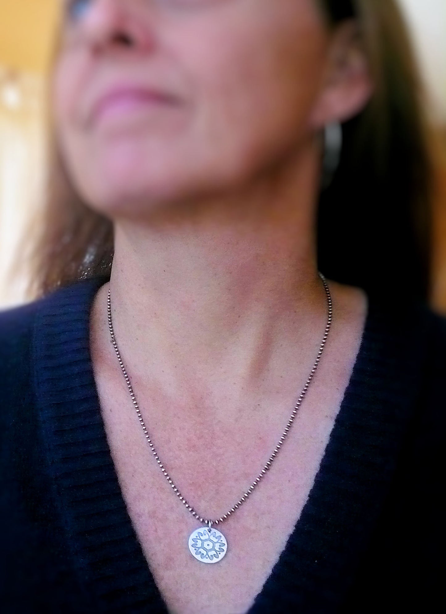 Medallion Large Style I Necklace - Oxidized fine and Sterling Silver. Handmade