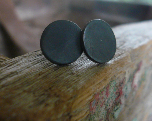 Tidepool Smooth Stud Earrings- Oxidized & shiny Sterling and Fine Silver Post Earrings. Handmade. Choice of 4 finishes.