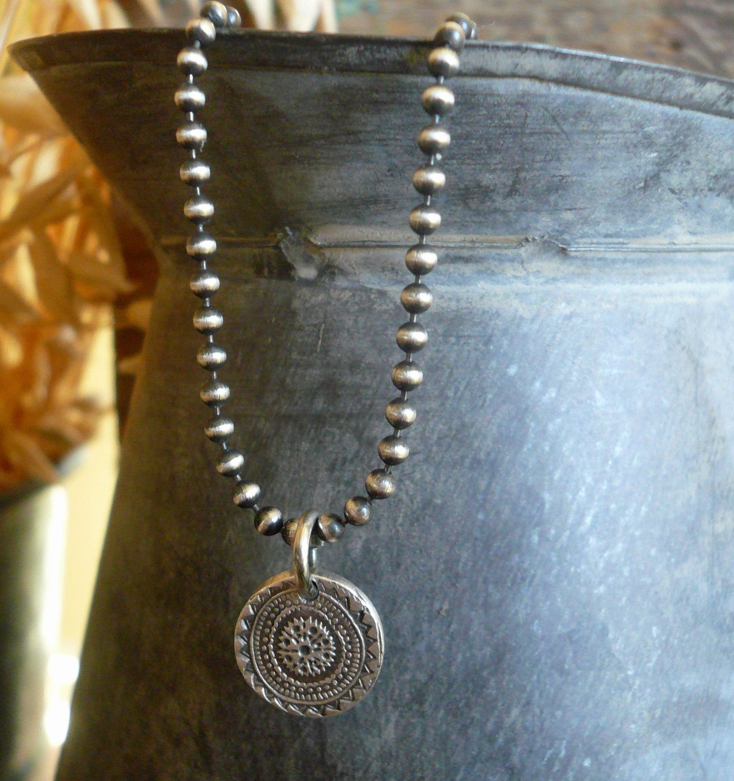 Medallion Small Style II Necklace - Oxidized fine and Sterling Silver. Handmade