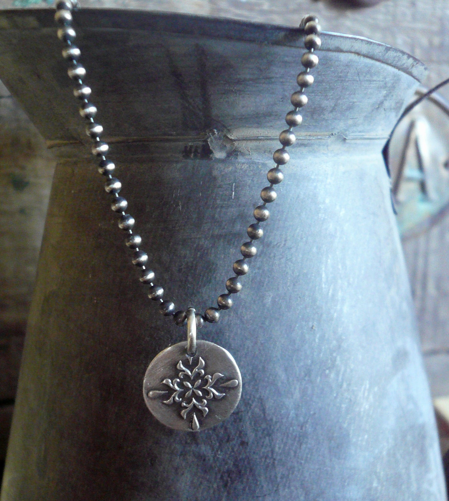 Medallion Medium Style II Necklace - Oxidized fine and Sterling Silver. Handmade