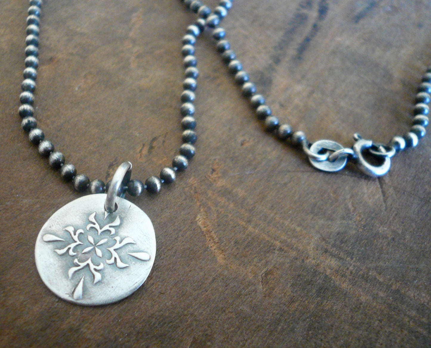 Medallion Medium Style II Necklace - Oxidized fine and Sterling Silver. Handmade