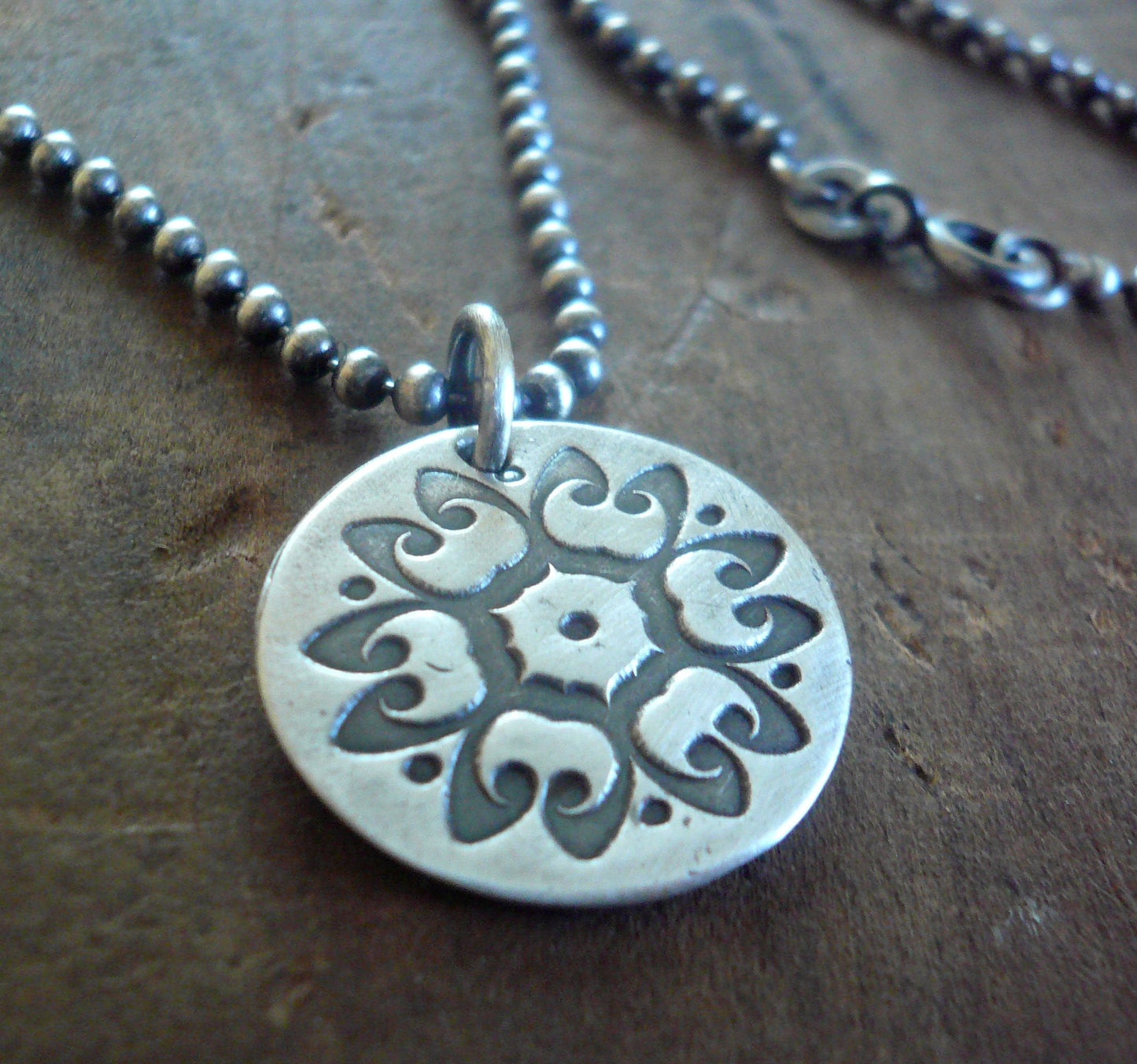Medallion Large Style I Necklace - Oxidized fine and Sterling Silver. Handmade