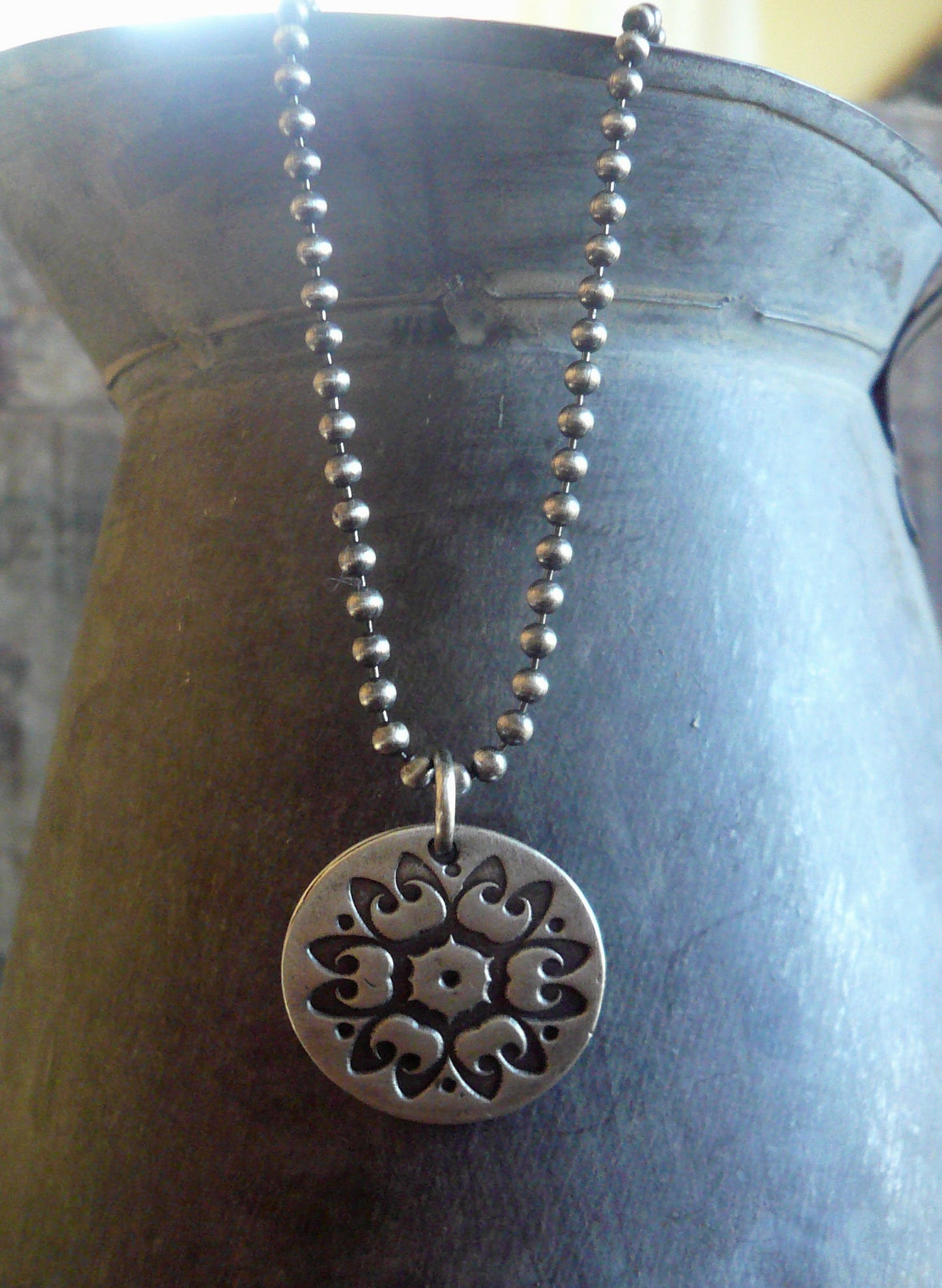 Medallion Large Style I Necklace - Oxidized fine and Sterling Silver. Handmade