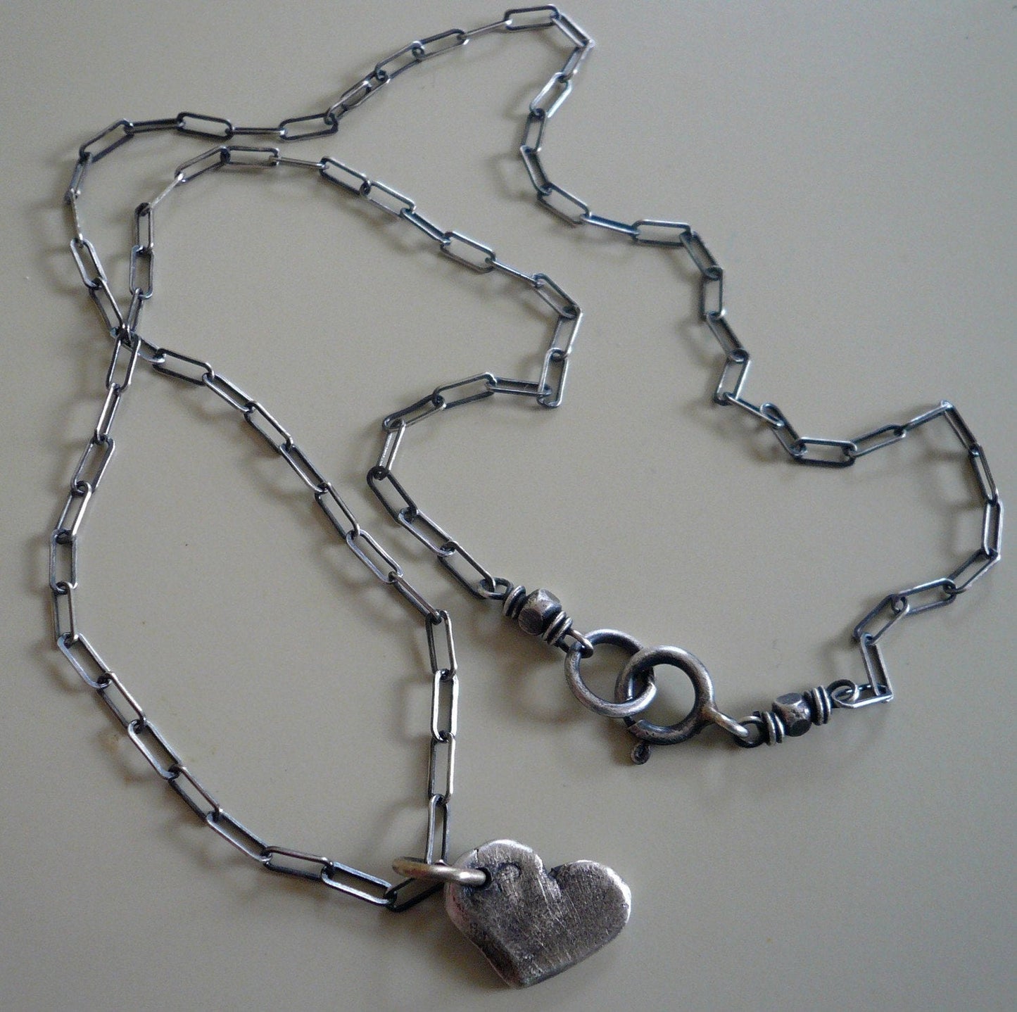 Heart on a String Necklace - Handmade. Oxidized Fine and Sterling Silver