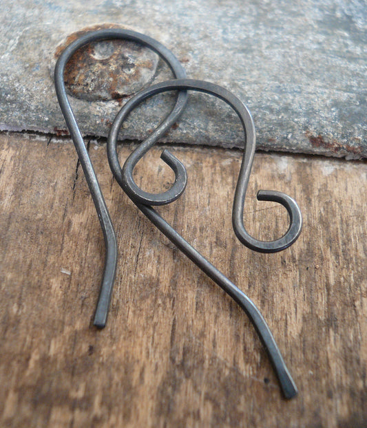 Solitaire Sterling Silver Earwires - Handmade. Heavily Oxidized