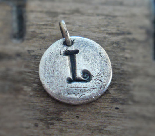 Initial Pendant Upper Case- Handmade. Personalized. Oxidized Fine Silver