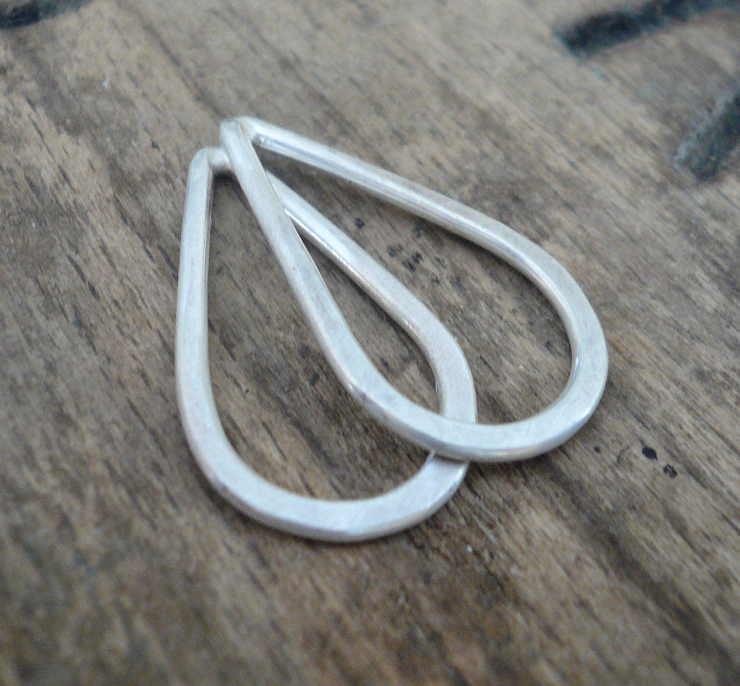 Medium Handforged Sterling Silver Tear Drops - Handmade. Hand forged. 22mm. 1 pair