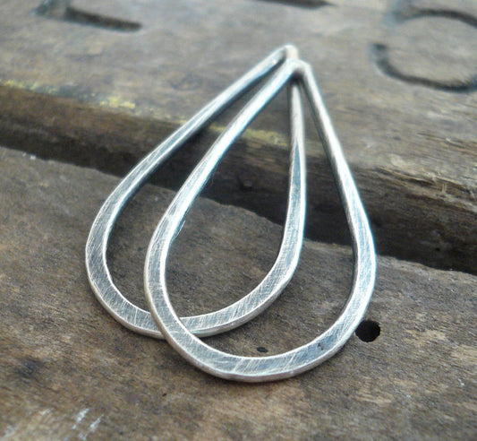 Large Handforged Oxidized Sterling Silver Tear Drops - Handmade. Hand forged. 27mm. 1 pair