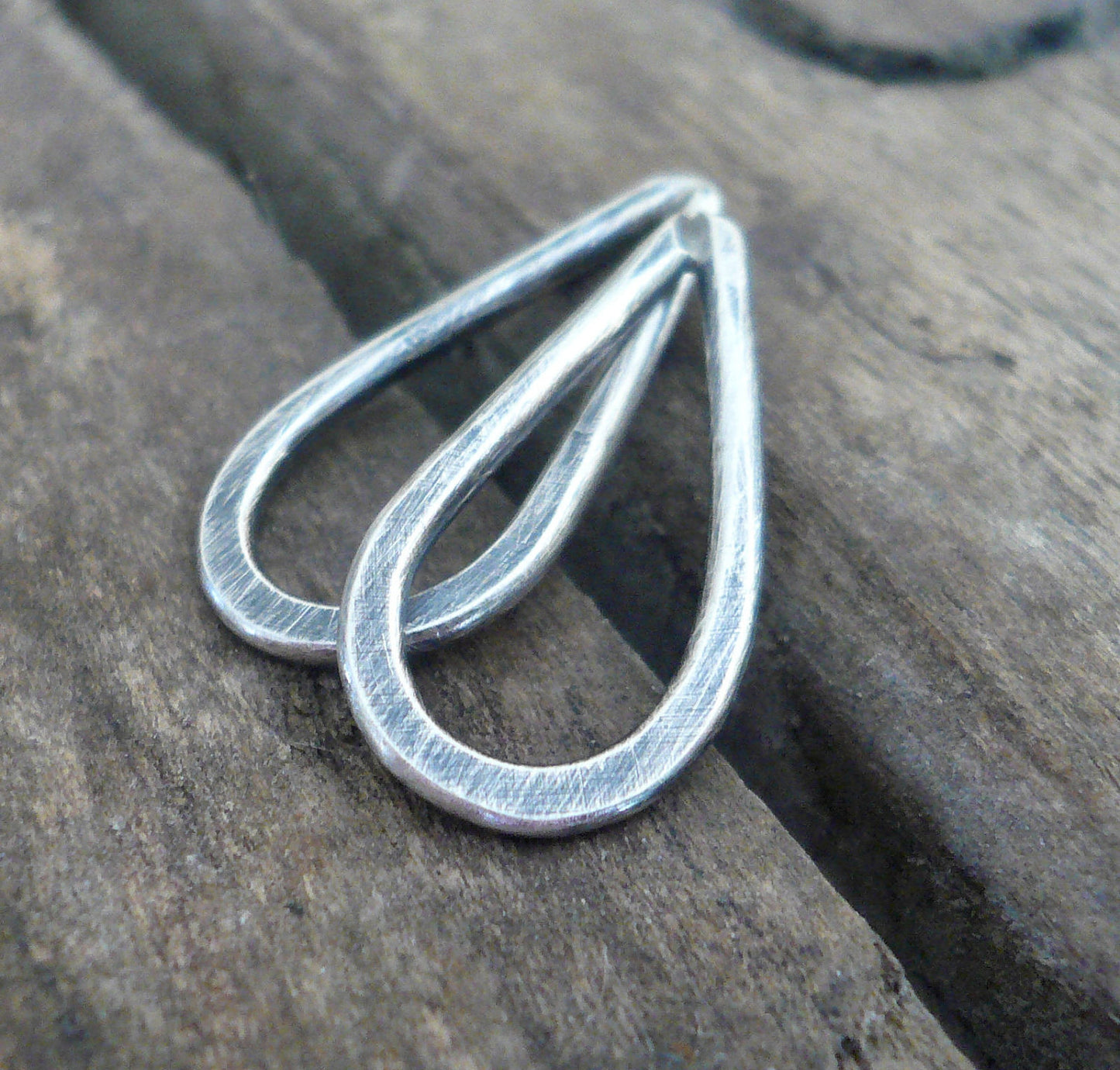 Small Handforged Oxidized Sterling Silver Tear Drops - Handmade. Hand forged. 17mm. 1 pair