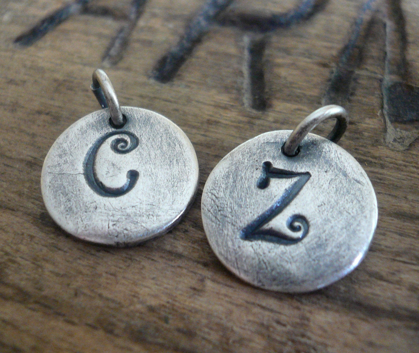 Hammered Initial Pendant Upper Case- Handmade. Personalized. Oxidized Fine Silver