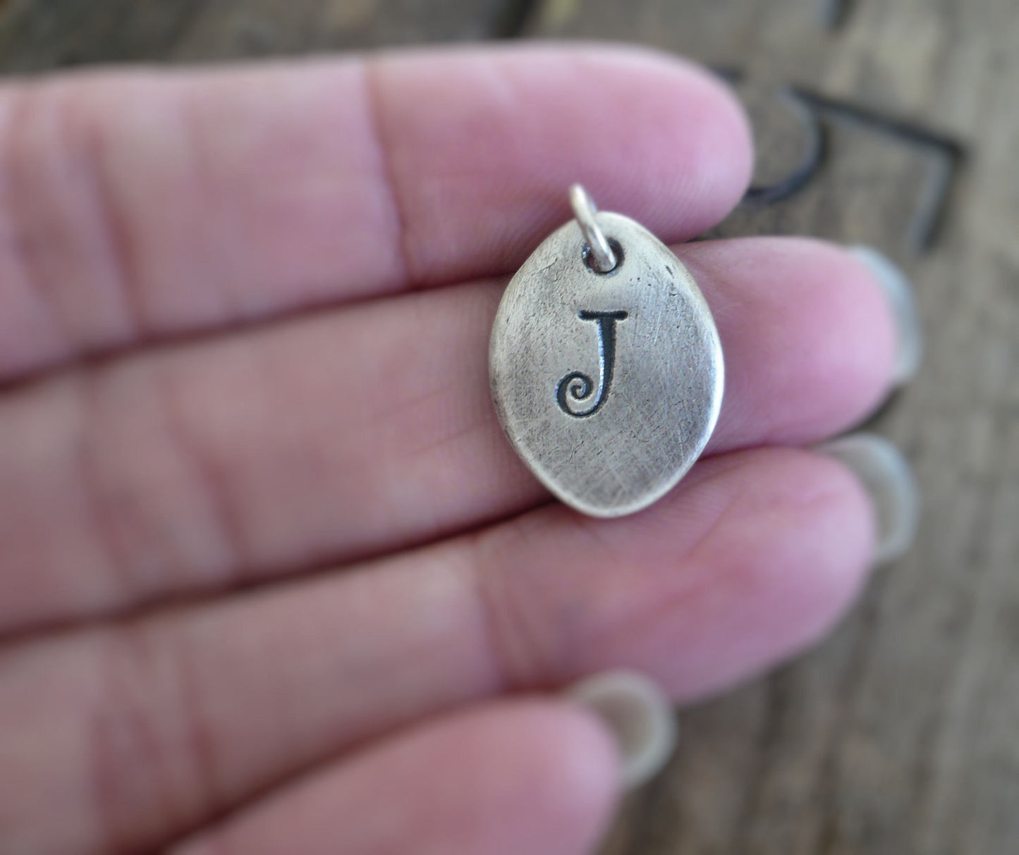 Oval Initial Pendant - Handmade. Personalized. Oxidized Fine Silver