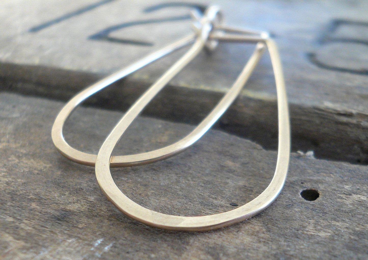 Gold Tear Drop Hoops - Handmade. Hand Forged. 14kt Goldfill