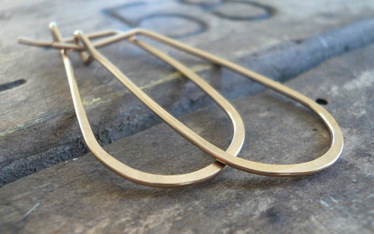 Gold Tear Drop Hoops - Handmade. Hand Forged. 14kt Goldfill