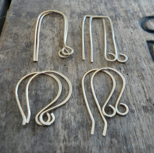 8 Pair Variety Pack 14kt Goldfill Earwires - Yellow or Rose Goldfill. Handmade. Handforged