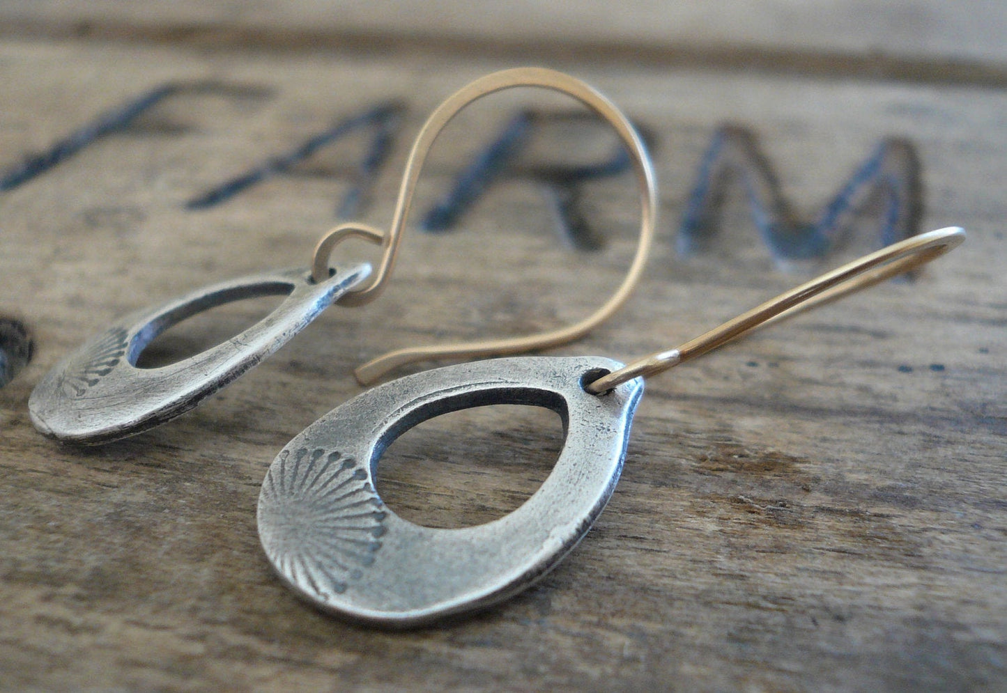 Daybreak Earrings - Handmade. Mixed Metal. 14kt Goldfill & Oxidized fine recycled silver