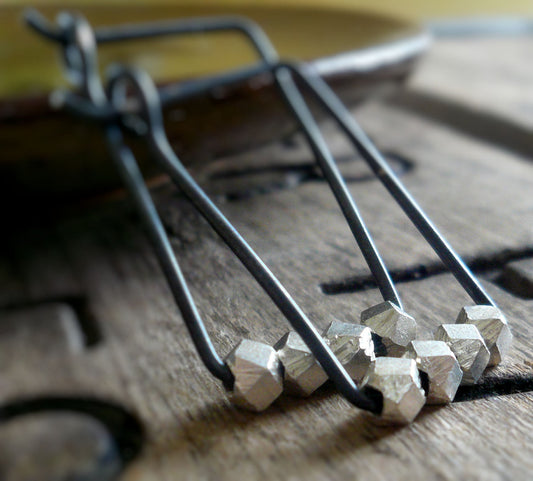 Prospector Earrings - Handmade. Oxidized Sterling and Fine Silver Hoops