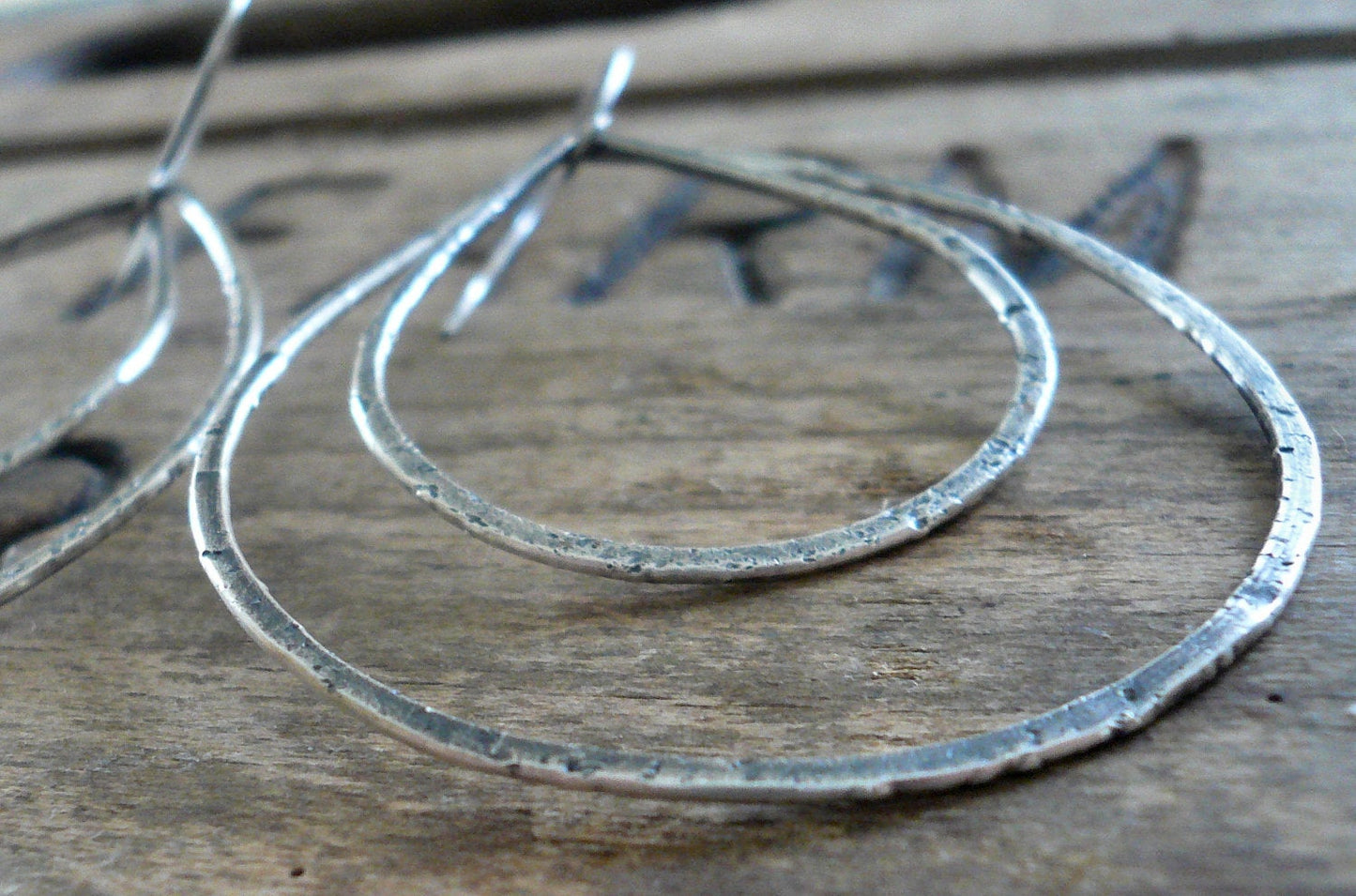 Duo of Tattered Tears - Handmade. Oxidized, textured sterling silver Earrings