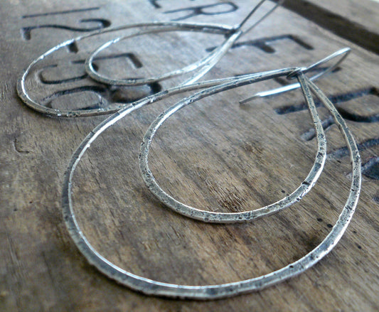 Duo of Tattered Tears - Handmade. Oxidized, textured sterling silver Earrings