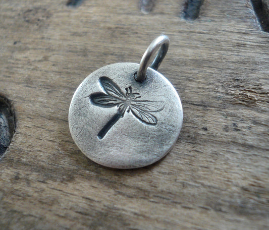 Dragonfly Pendant- Handmade. Oxidized Fine Silver. Design Your Own Series