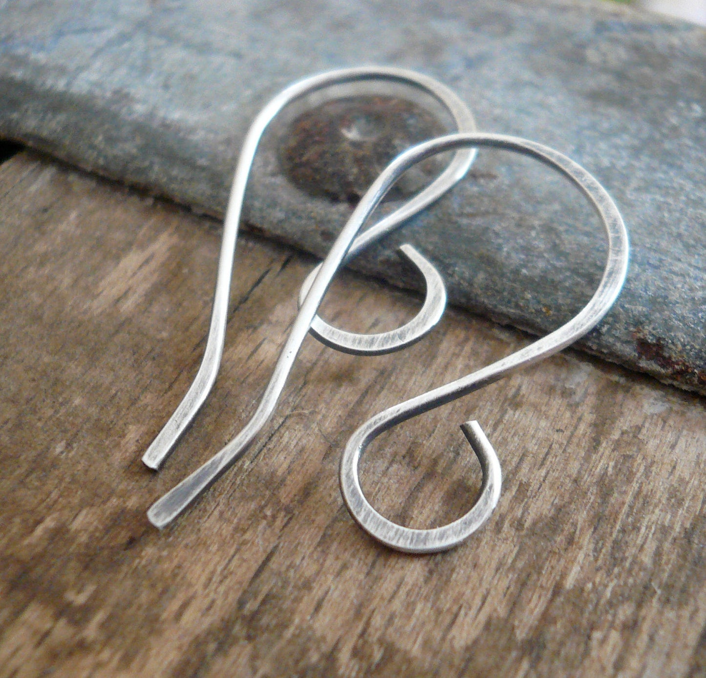 Large Loop Solitaire Sterling Silver Earwires - Handmade. Handforged. Oxidized & Polished