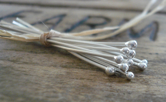 10 2" Fine Silver 24 GAUGE Handmade Ball Headpins - 2 inches.
