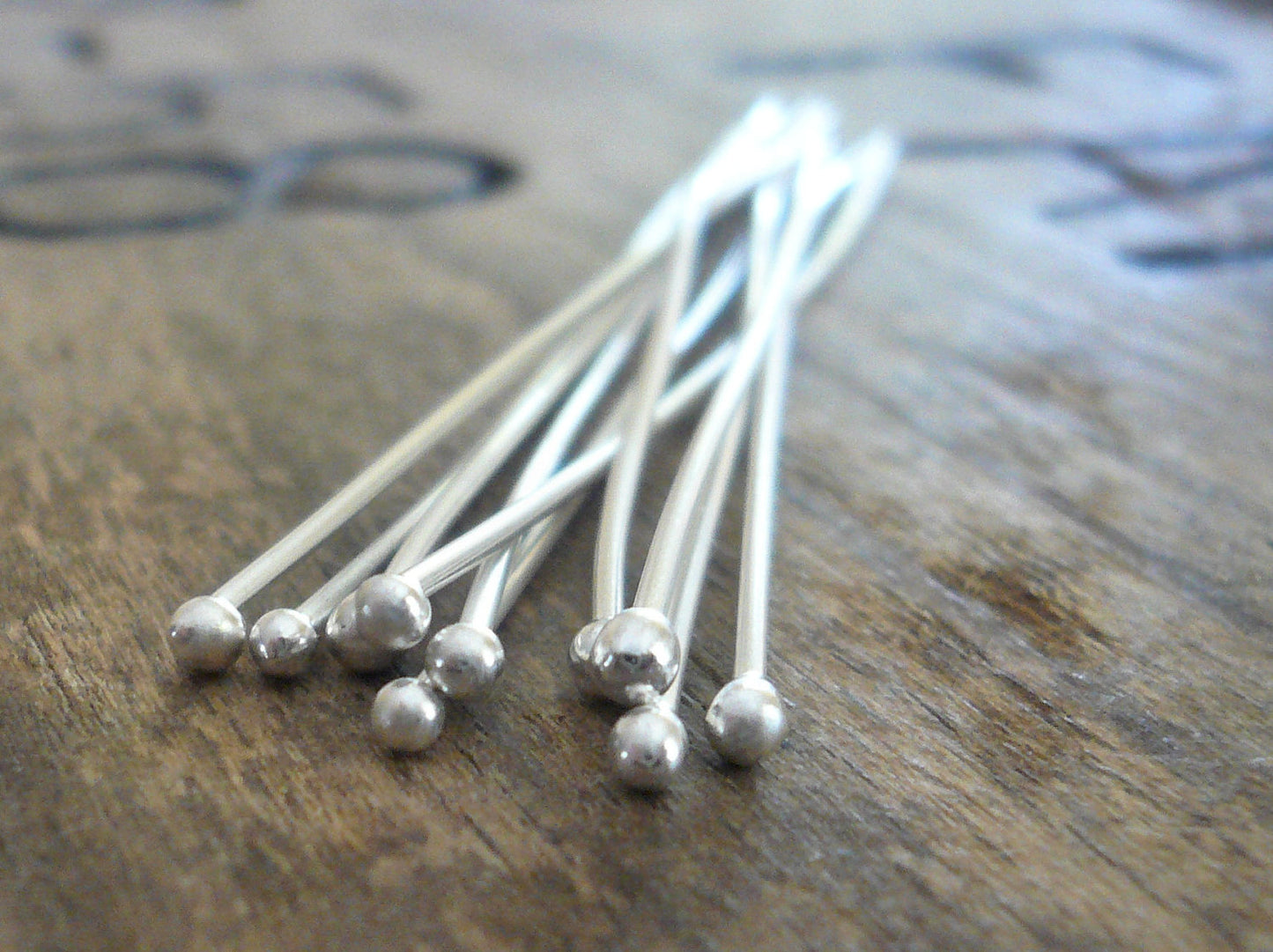 10 2" Fine Silver 26 GAUGE Handmade Ball Headpins - 2 inches. Heavily Oxidized
