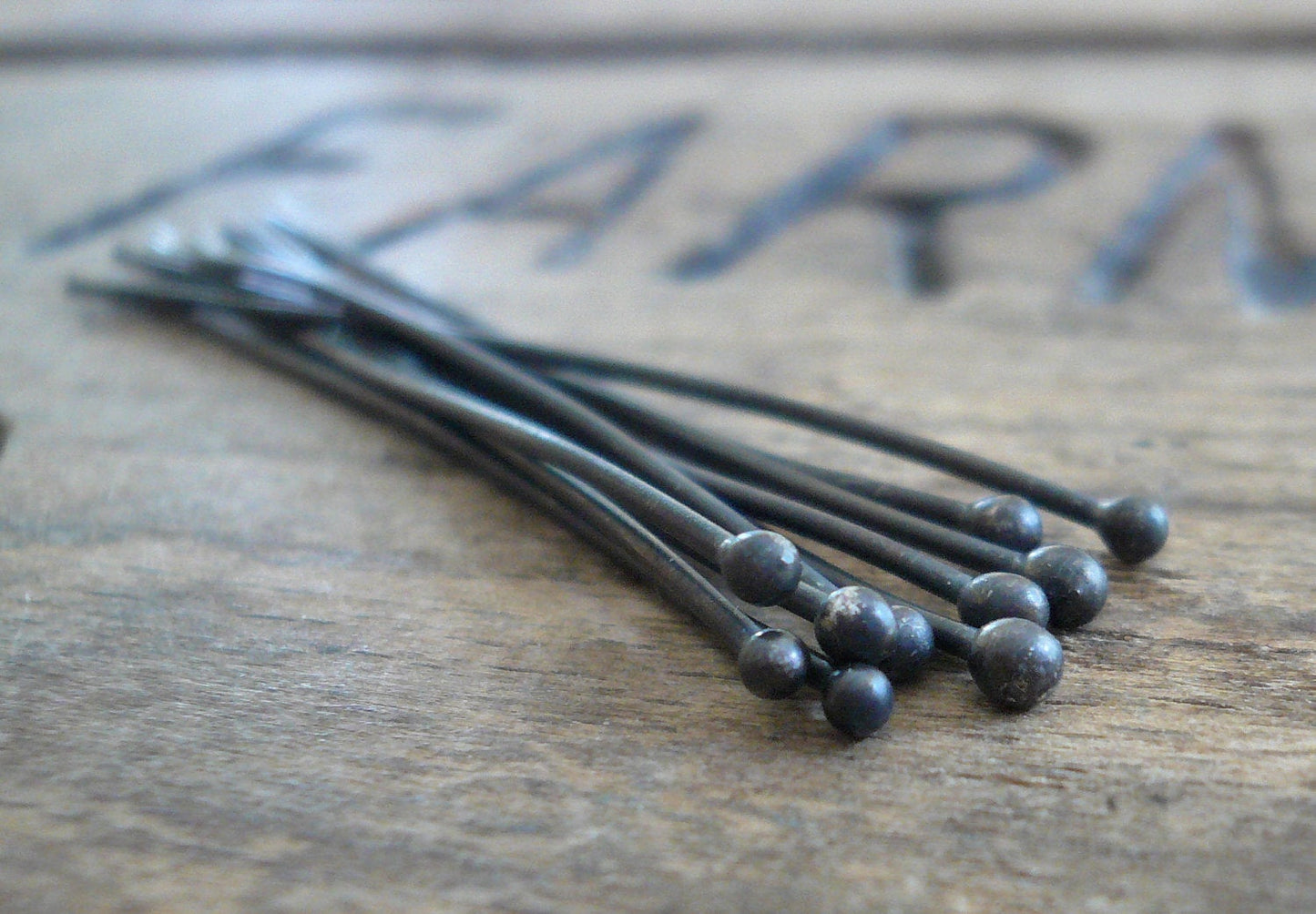 10 2" Fine Silver Handmade Ball Headpins - 20 gauge. 2 inches. Heavily Oxidized