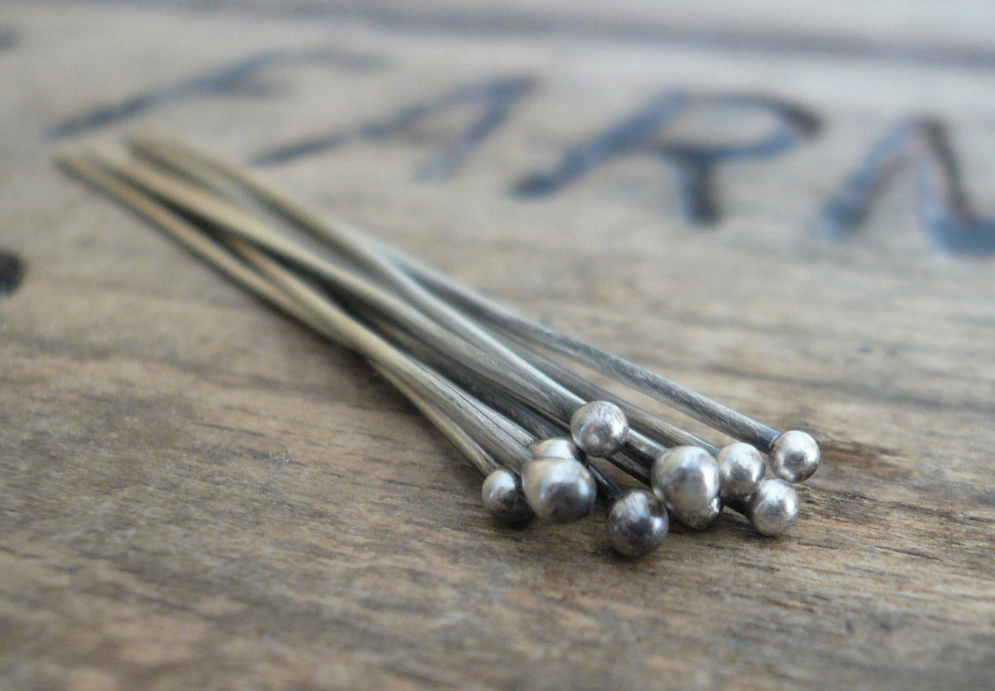 10 2" Fine Silver Handmade Ball Headpins - 20 gauge. 2 inches. Oxidized and polished
