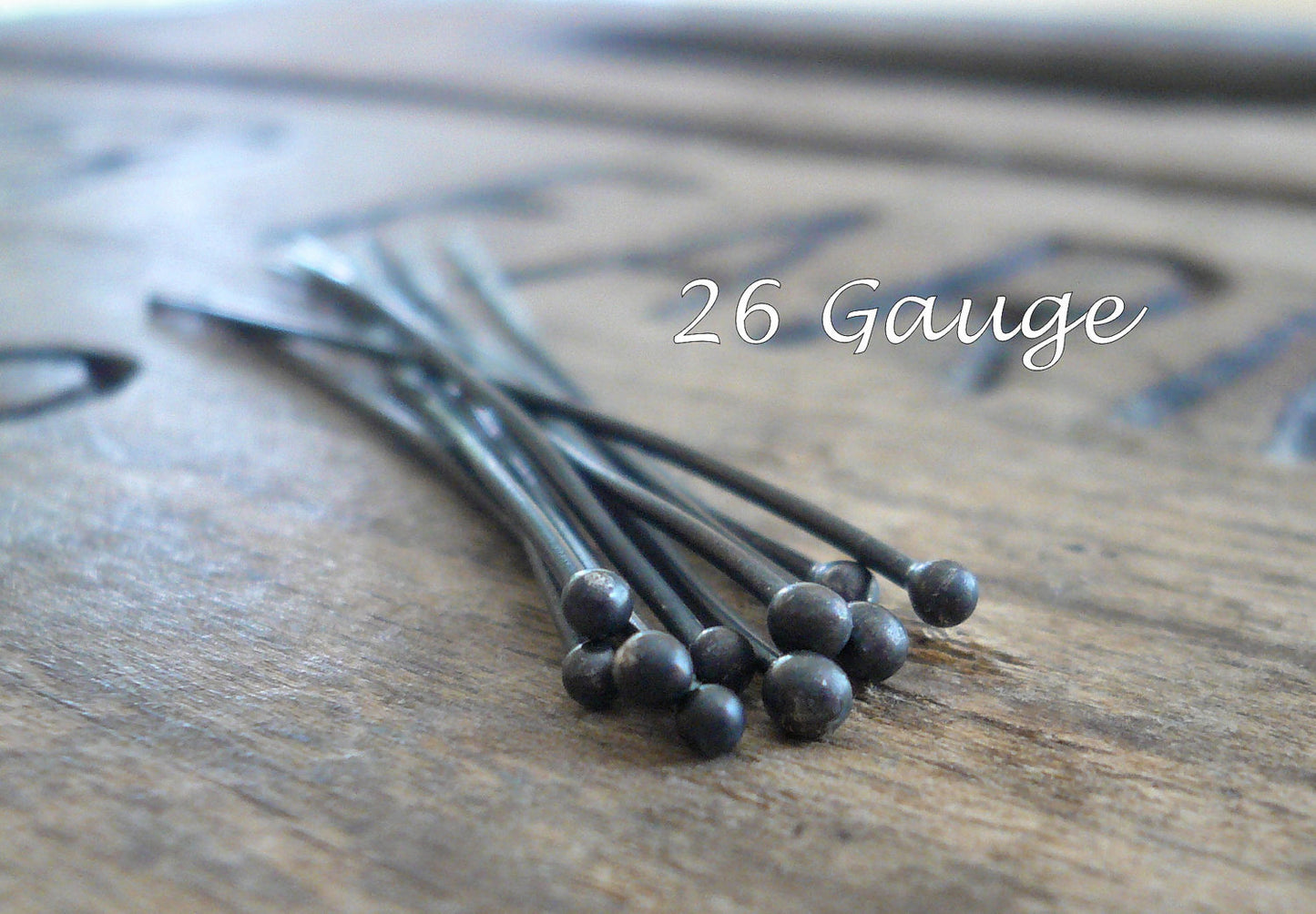 10 2" Fine Silver 26 GAUGE Handmade Ball Headpins - 2 inches. Heavily Oxidized