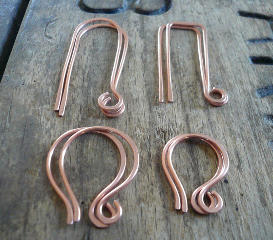 8 Pair Variety Pack Copper Earwires - Handmade. Handforged