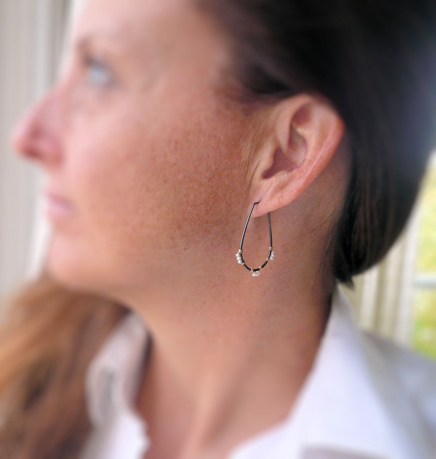 Medley Collection Hoops - Handmade. Hand forged. Seed Pearls. 14kt Goldfill. Heavily Oxidized Sterling Silver Earrings