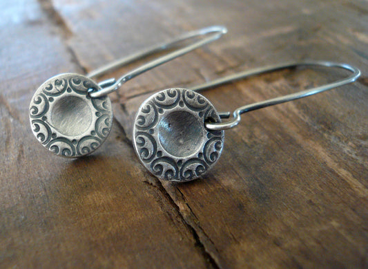 Orleans. Old South Collection Earrings- Oxidized fine silver. Dangle earrings.Handmade