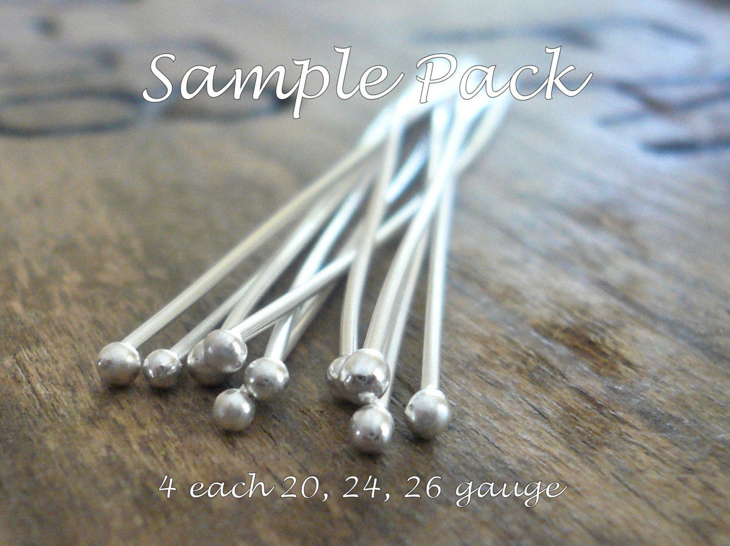 SAMPLE Pack Handmade Ball Headpins - 2 pair each of 24, 26 & 20 gauge, 2 inches.